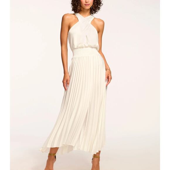 $645 Ramy Brook Womens Satin Halter Maxi Dress Ivory Size 2 Long Elegant Gown - Picture 1 of 8
